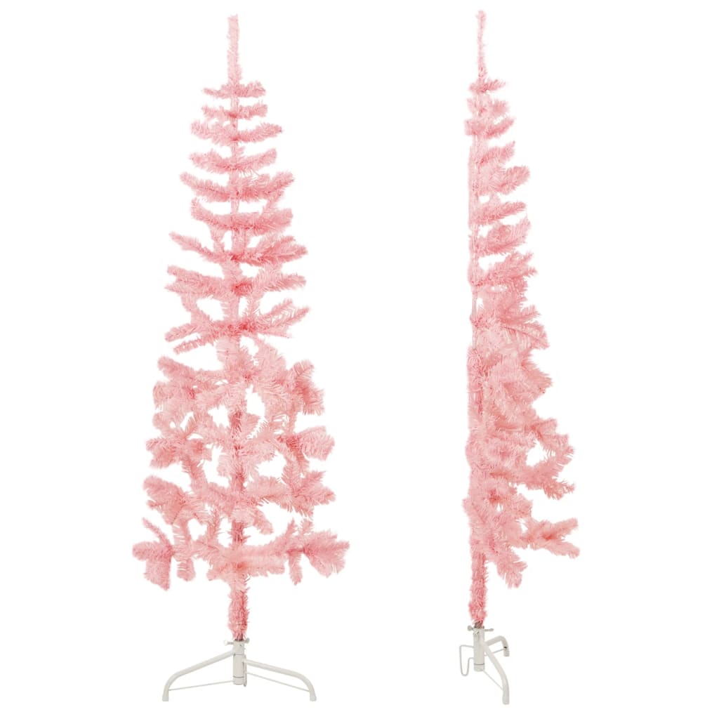 vidaXL Medio árbol de Navidad artificial con soporte rosa 120 cm