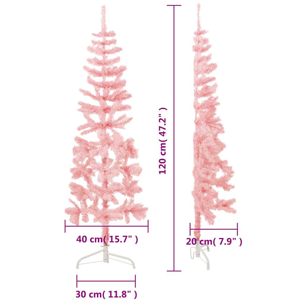 vidaXL Medio árbol de Navidad artificial con soporte rosa 120 cm