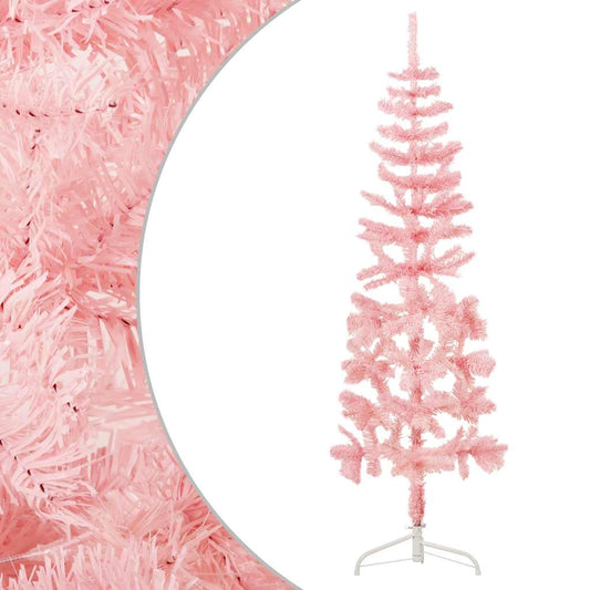 vidaXL Medio árbol de Navidad artificial con soporte rosa 150 cm