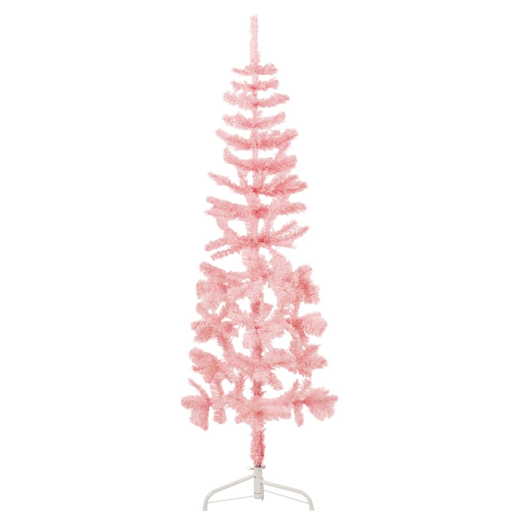 vidaXL Medio árbol de Navidad artificial con soporte rosa 150 cm