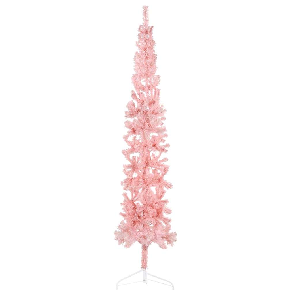 vidaXL Medio árbol de Navidad artificial con soporte rosa 210 cm