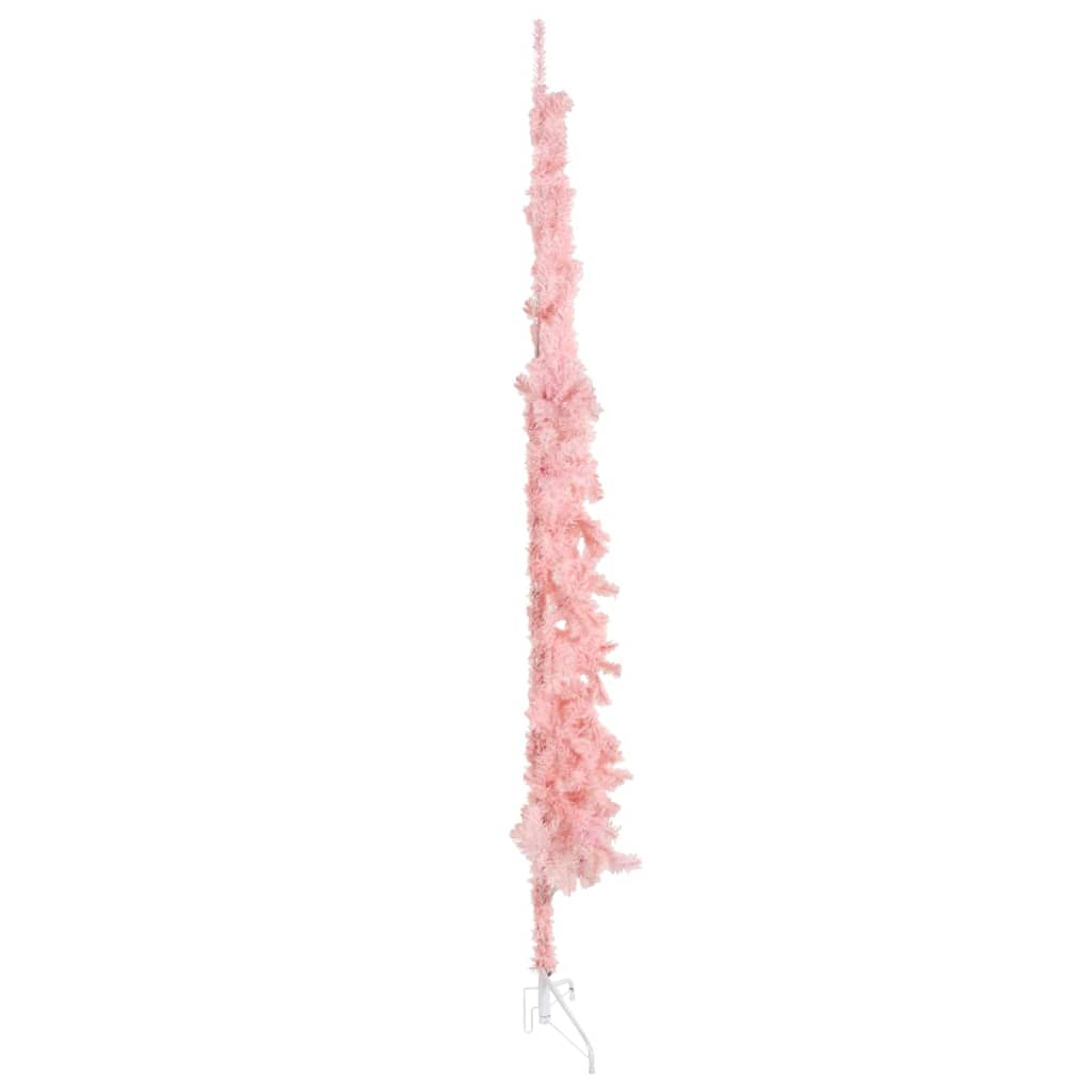 vidaXL Medio árbol de Navidad artificial con soporte rosa 210 cm