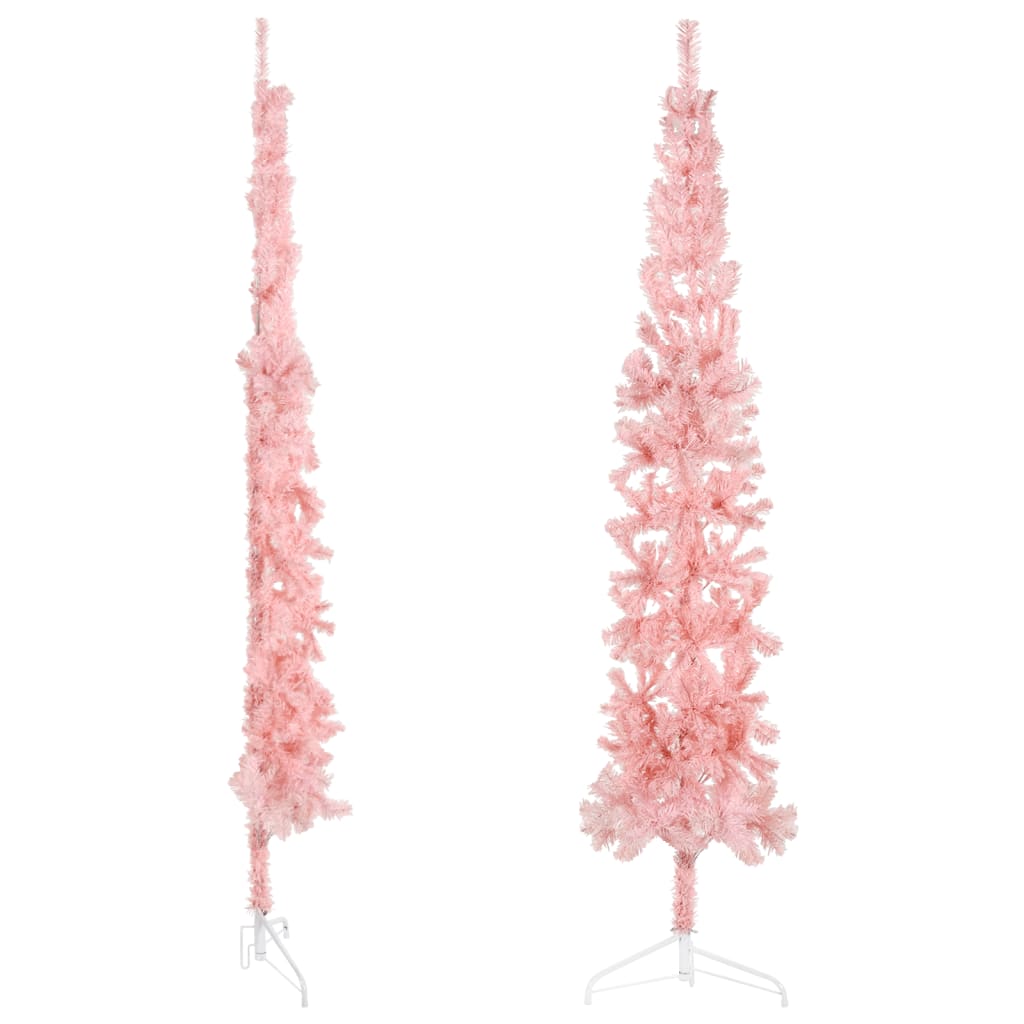 vidaXL Medio árbol de Navidad artificial con soporte rosa 210 cm