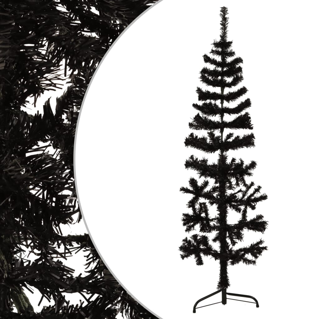 vidaXL Medio árbol de Navidad artificial con soporte negro 120 cm