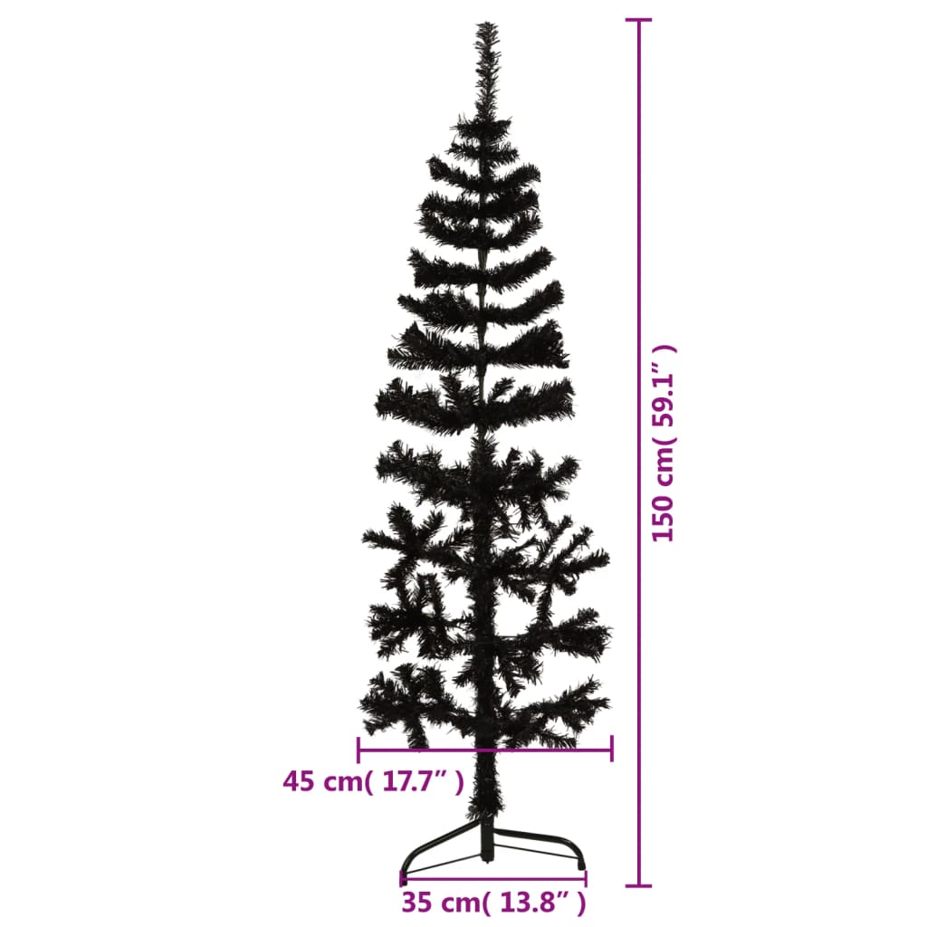 vidaXL Medio árbol de Navidad artificial con soporte negro 150 cm