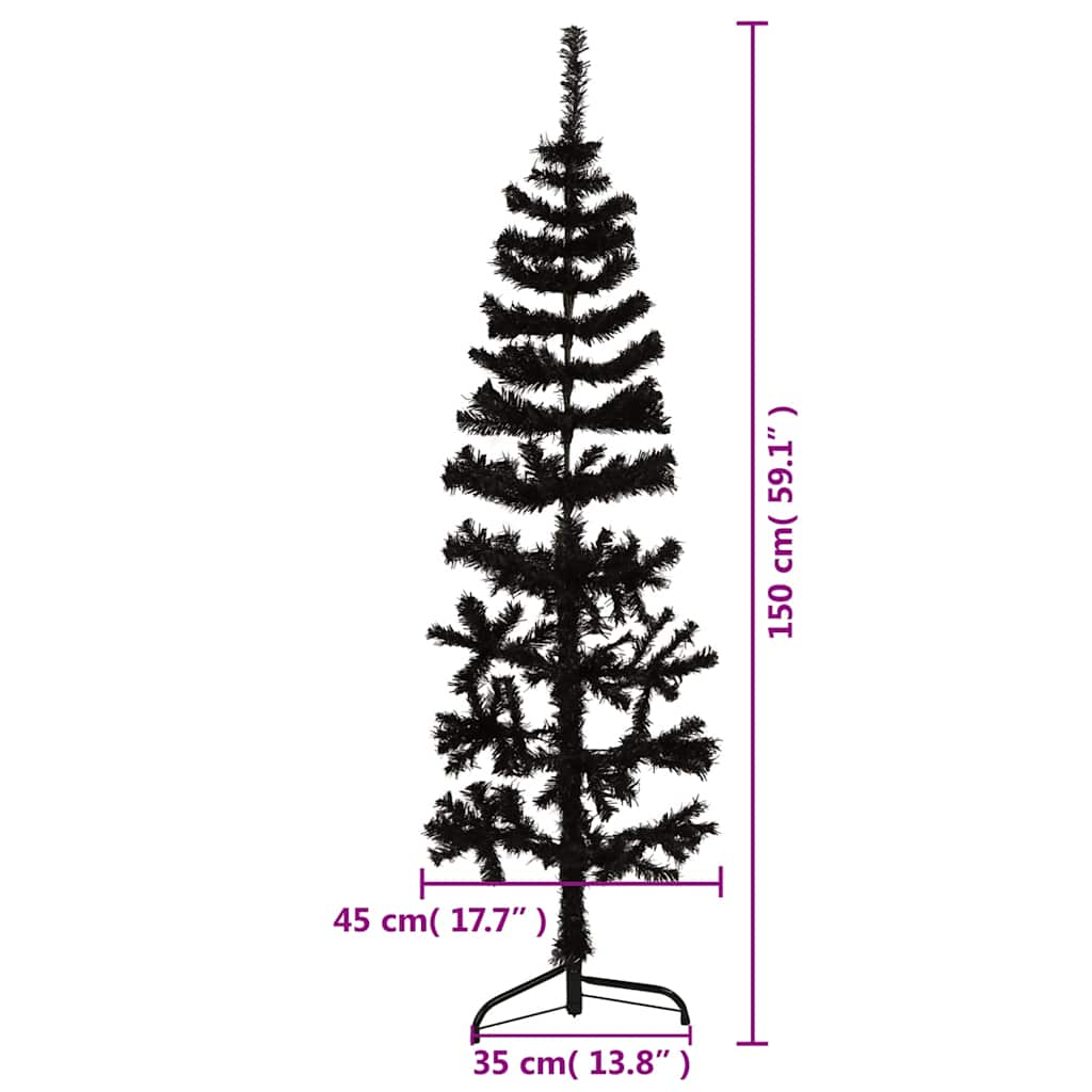 vidaXL Medio árbol de Navidad artificial con soporte negro 150 cm