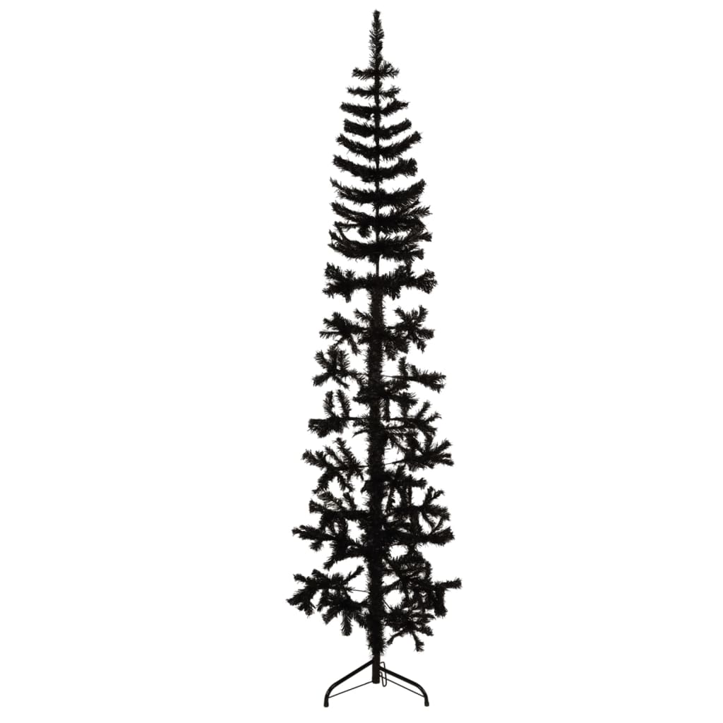 vidaXL Medio árbol de Navidad artificial con soporte negro 210 cm