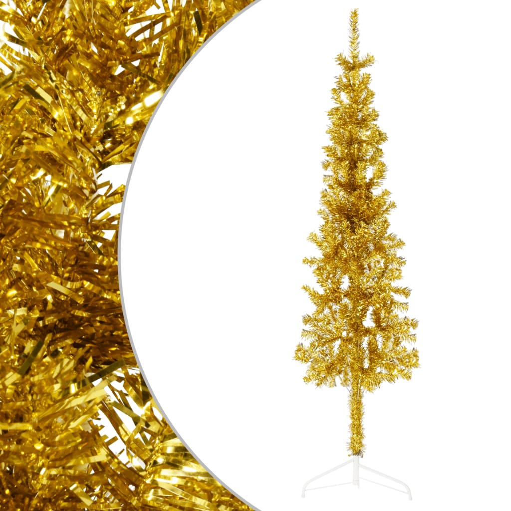 vidaXL Medio árbol de Navidad artificial con soporte dorado 120 cm