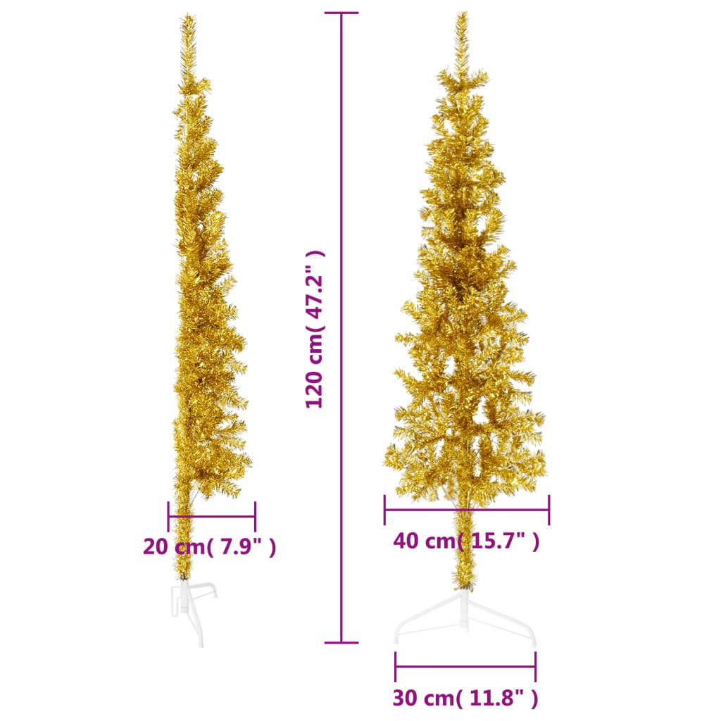 vidaXL Medio árbol de Navidad artificial con soporte dorado 120 cm