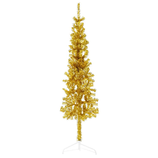 vidaXL Medio árbol de Navidad artificial con soporte dorado 150 cm