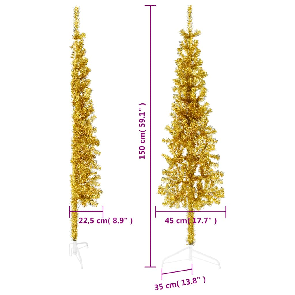 vidaXL Medio árbol de Navidad artificial con soporte dorado 150 cm