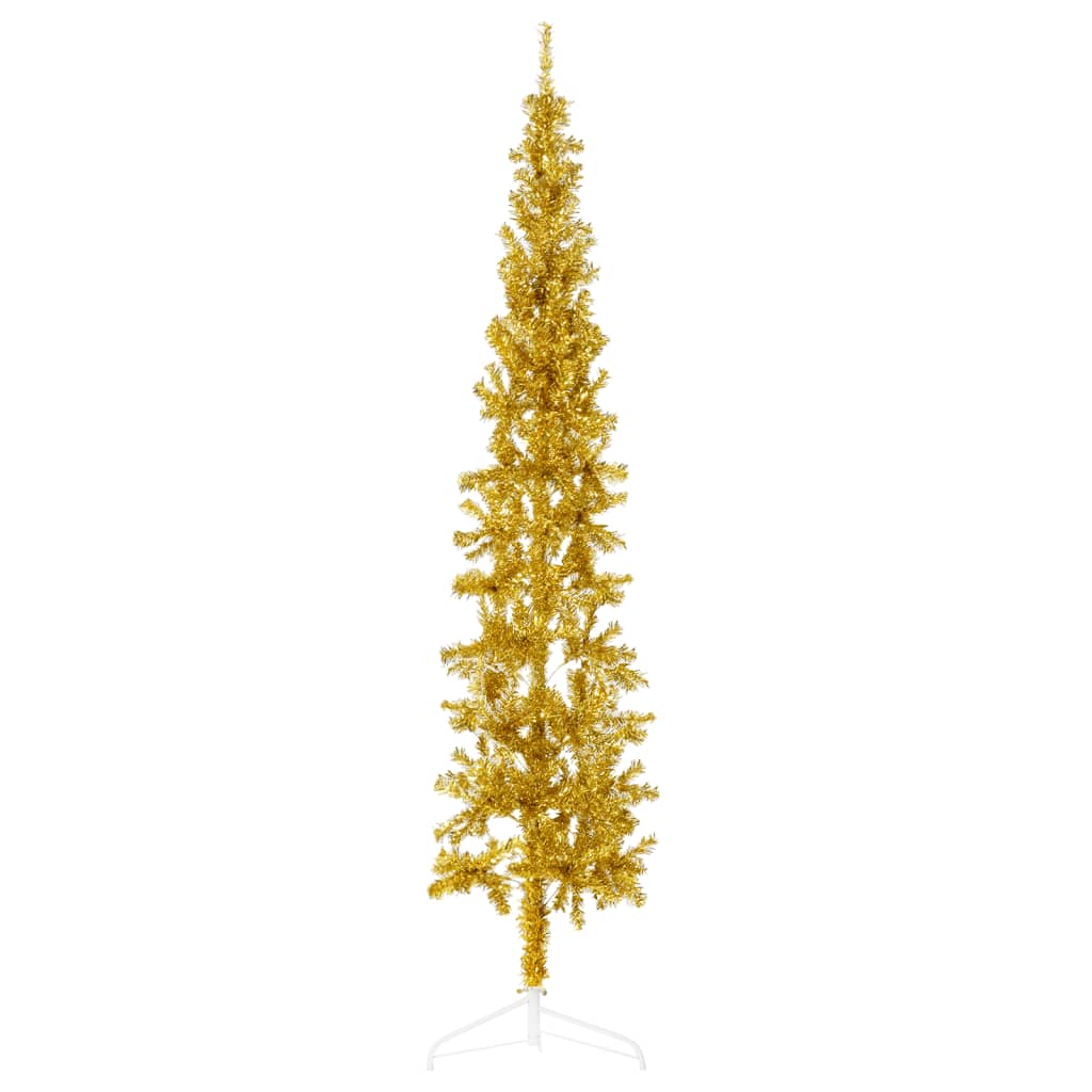 vidaXL Medio árbol de Navidad artificial con soporte dorado 180 cm