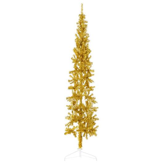 vidaXL Medio árbol de Navidad artificial con soporte dorado 180 cm