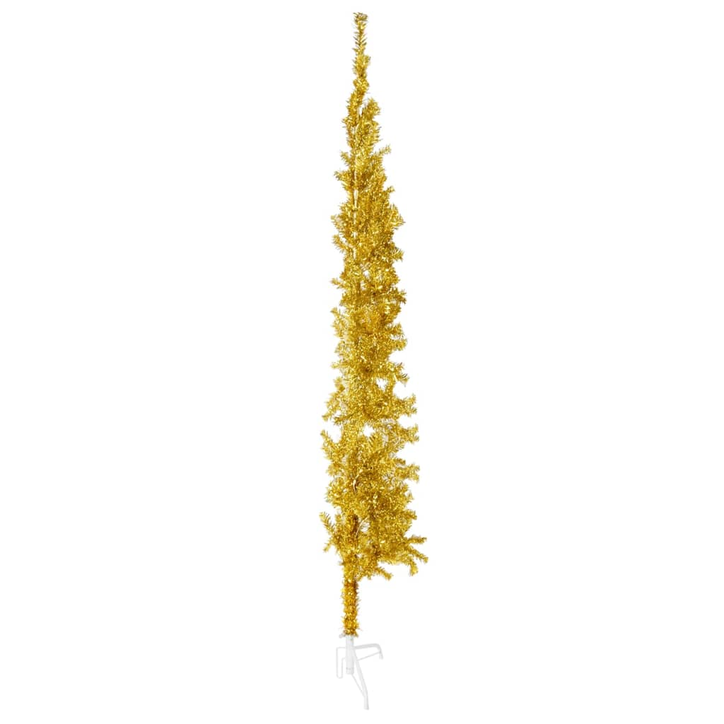 vidaXL Medio árbol de Navidad artificial con soporte dorado 180 cm