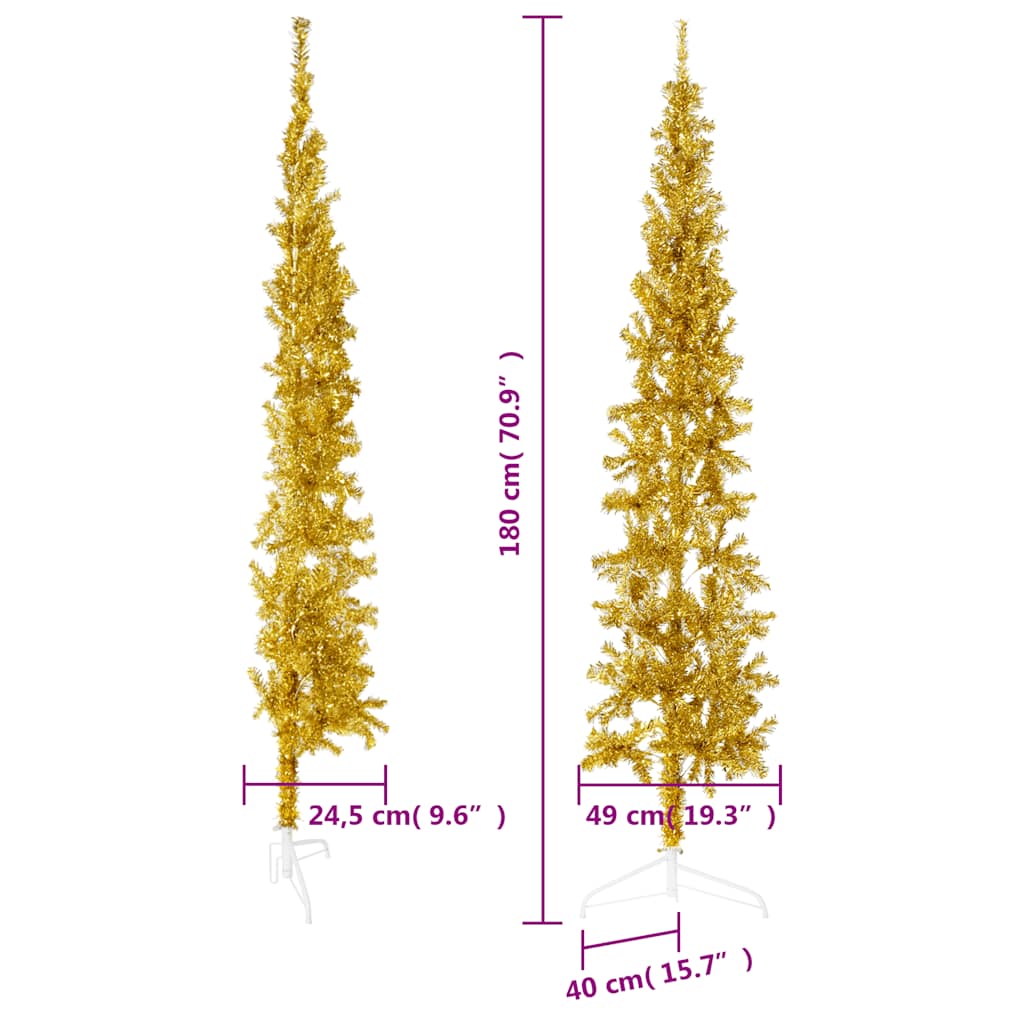 vidaXL Medio árbol de Navidad artificial con soporte dorado 180 cm