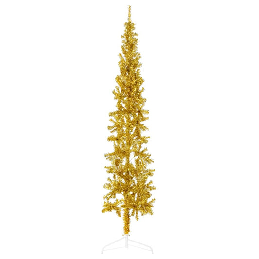 vidaXL Medio árbol de Navidad artificial con soporte dorado 210 cm