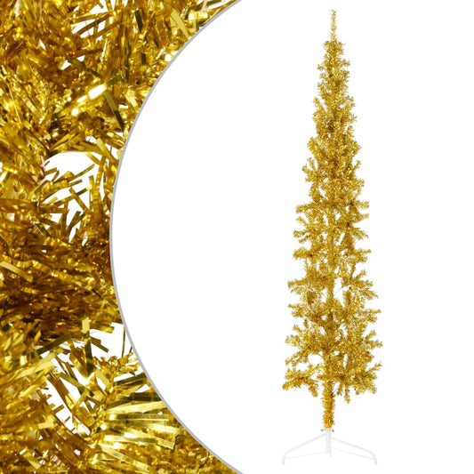 vidaXL Medio árbol de Navidad artificial con soporte dorado 240 cm