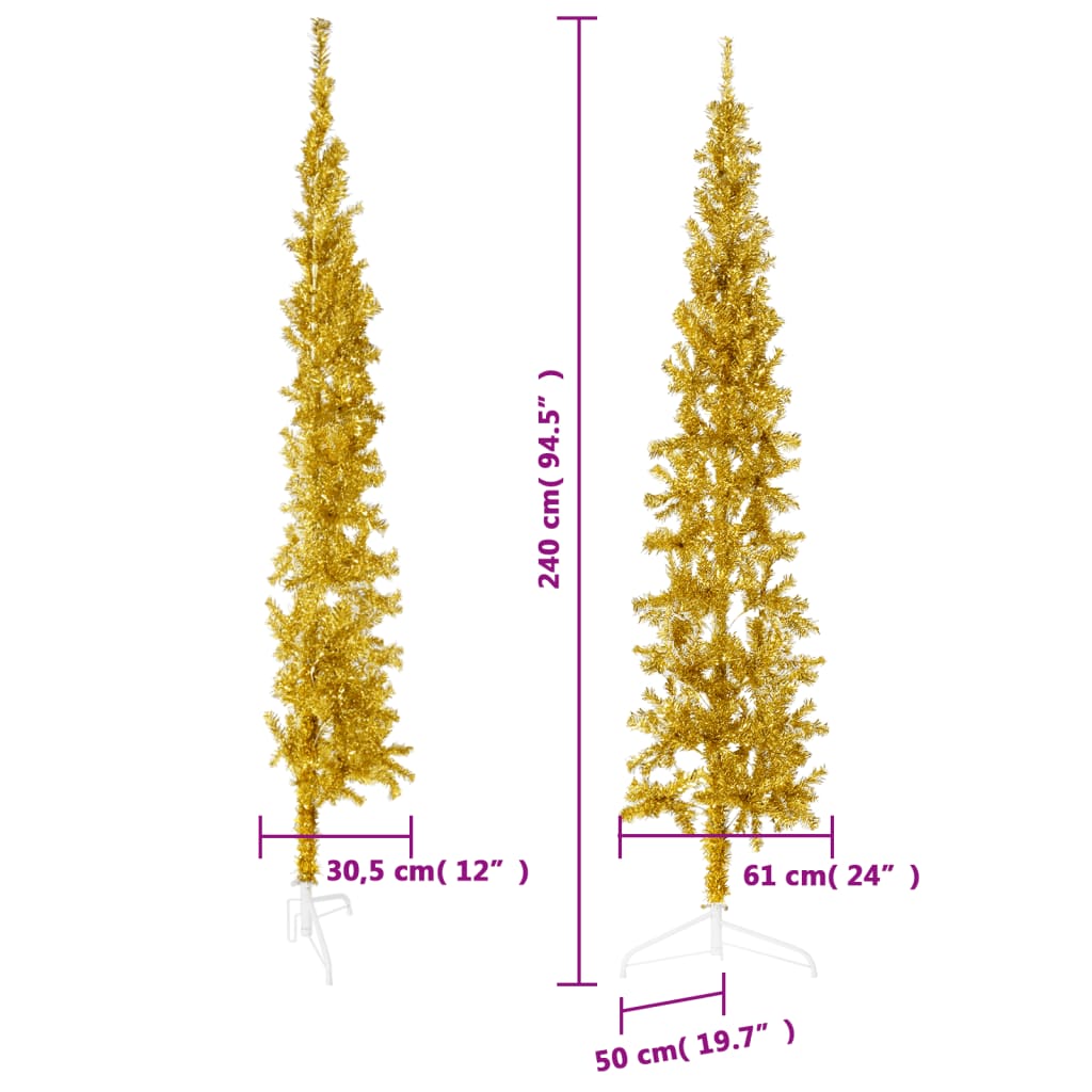 vidaXL Medio árbol de Navidad artificial con soporte dorado 240 cm