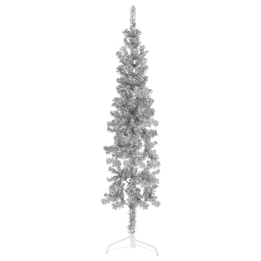 vidaXL Medio árbol de Navidad artificial con soporte plateado 120 cm