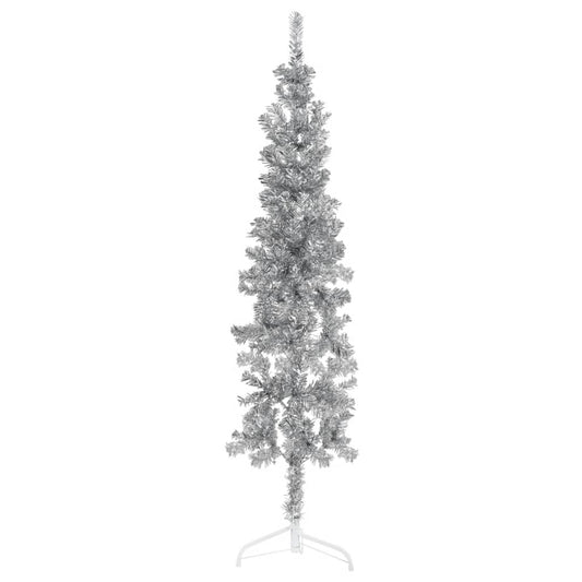 vidaXL Medio árbol de Navidad artificial con soporte plateado 150 cm