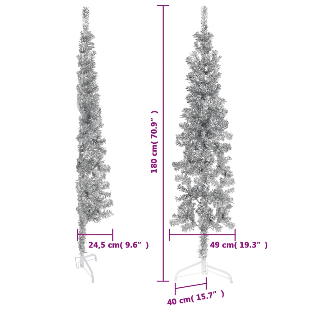 vidaXL Medio árbol de Navidad artificial con soporte plateado 180 cm