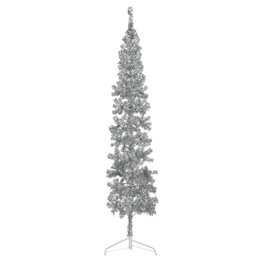 vidaXL Medio árbol de Navidad artificial con soporte plateado 210 cm