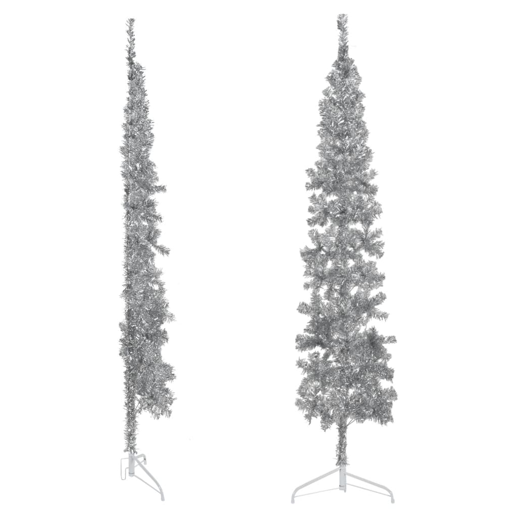 vidaXL Medio árbol de Navidad artificial con soporte plateado 210 cm