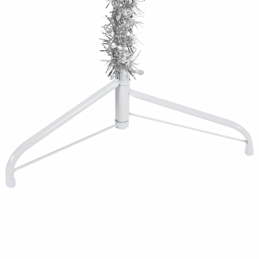 vidaXL Medio árbol de Navidad artificial con soporte plateado 210 cm