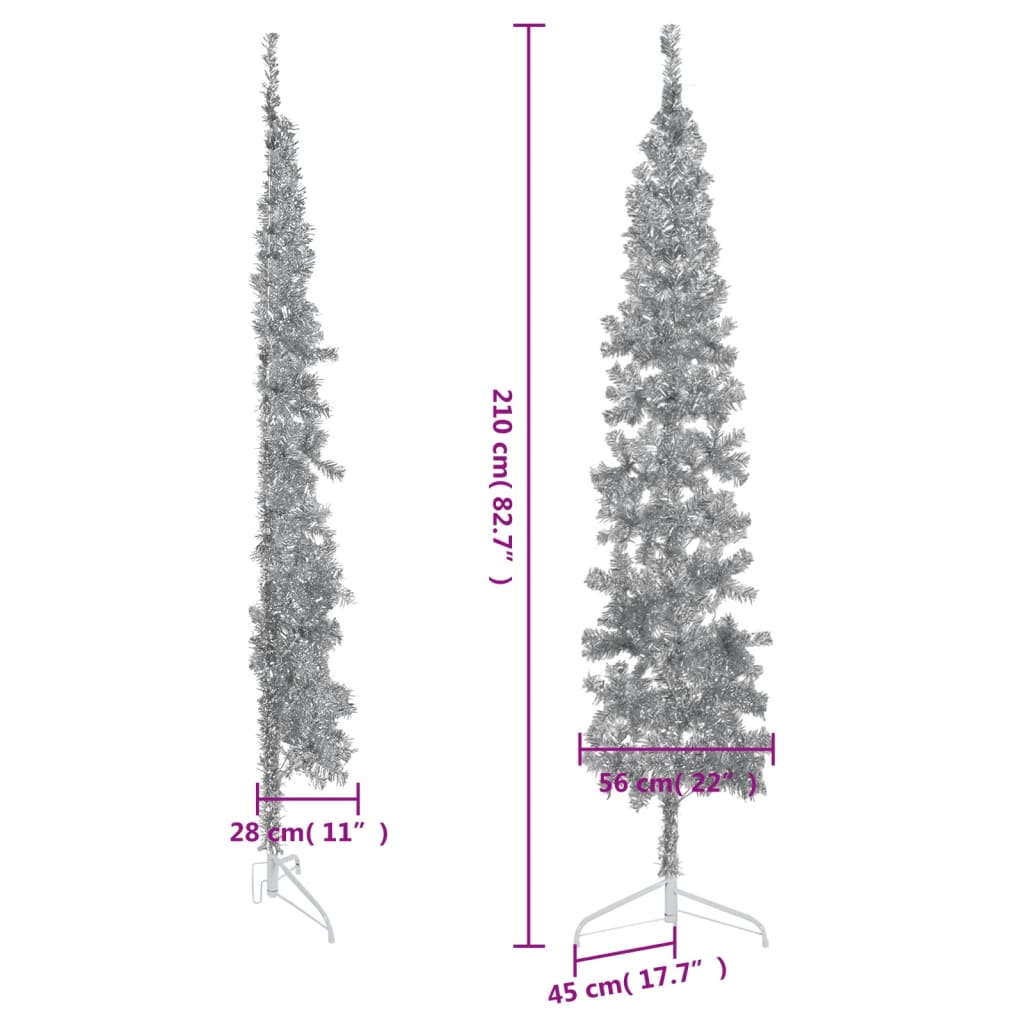 vidaXL Medio árbol de Navidad artificial con soporte plateado 210 cm