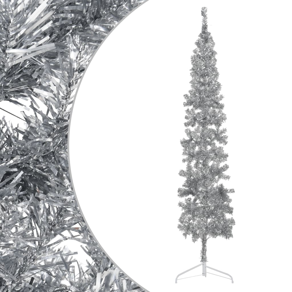 vidaXL Medio árbol de Navidad artificial con soporte plateado 240 cm