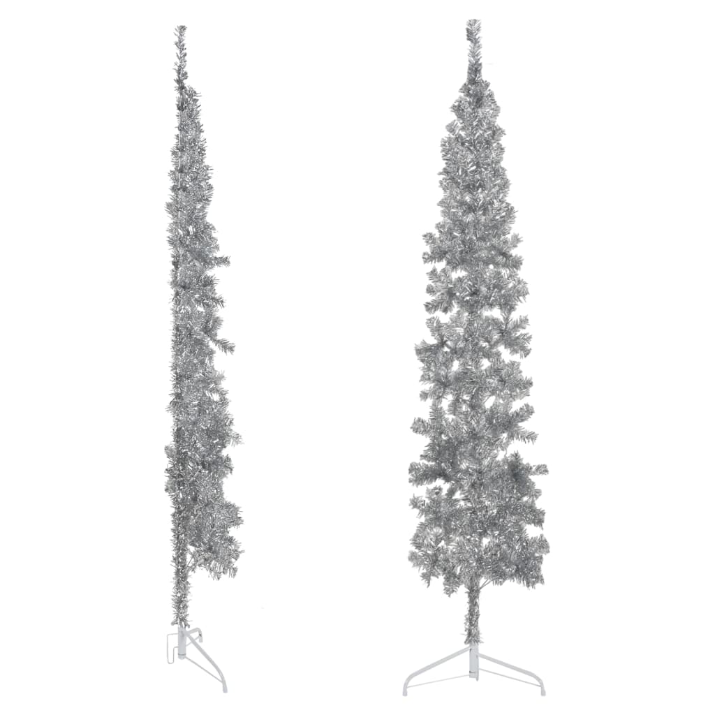 vidaXL Medio árbol de Navidad artificial con soporte plateado 240 cm