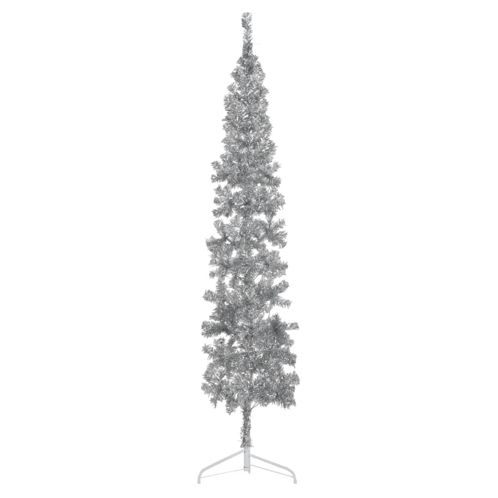 vidaXL Medio árbol de Navidad artificial con soporte plateado 240 cm