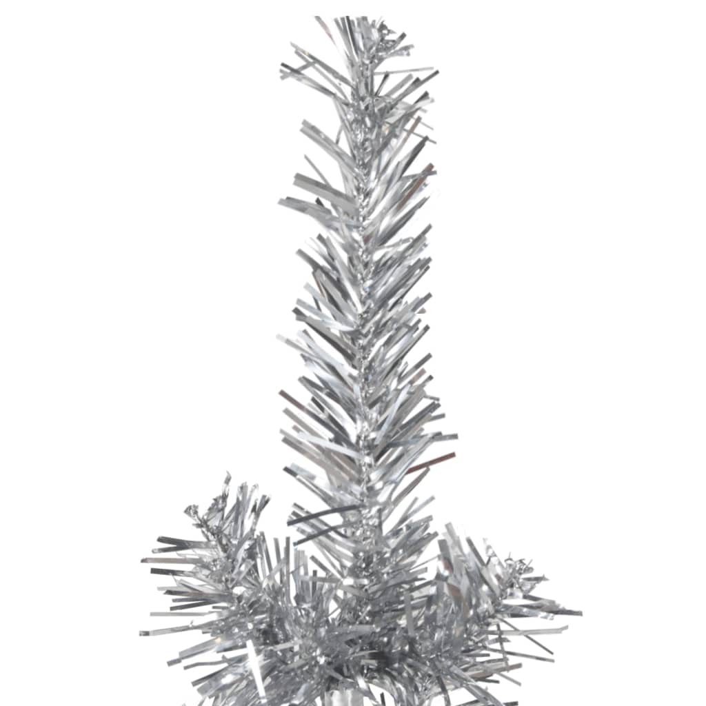 vidaXL Medio árbol de Navidad artificial con soporte plateado 240 cm