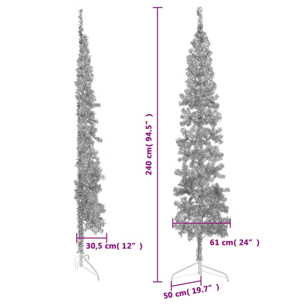 vidaXL Medio árbol de Navidad artificial con soporte plateado 240 cm