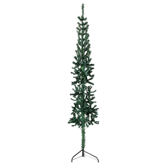 vidaXL Medio árbol de Navidad artificial con soporte verde 210 cm