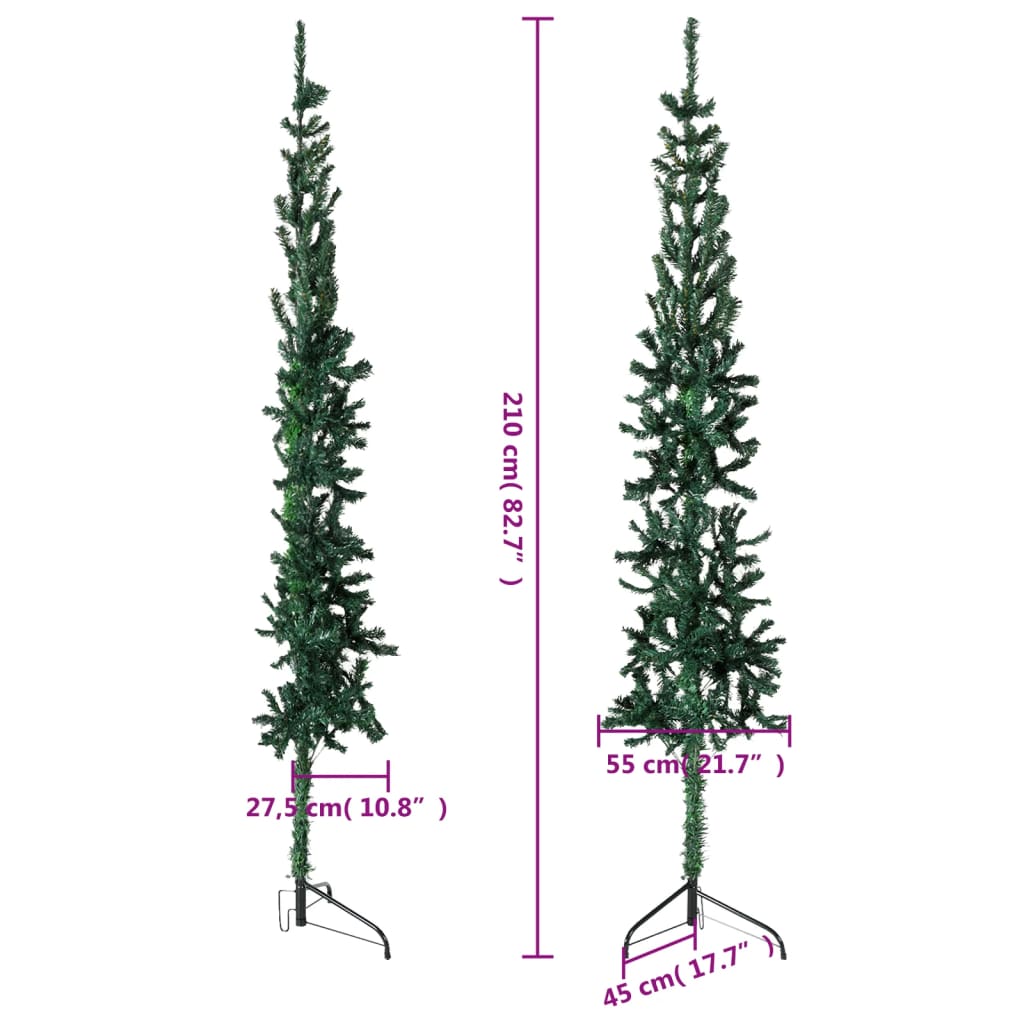 vidaXL Medio árbol de Navidad artificial con soporte verde 210 cm