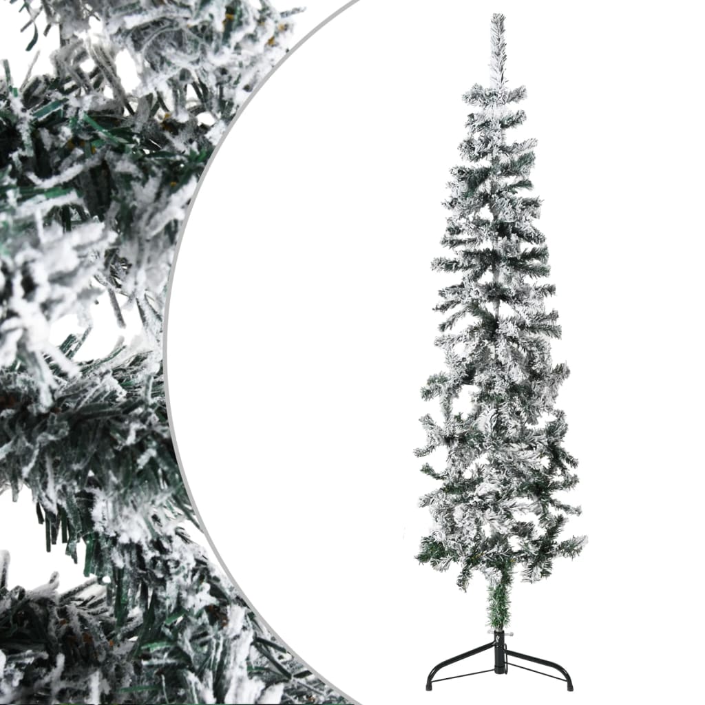 vidaXL Mitad árbol Navidad artificial estrecho con nieve 120 cm