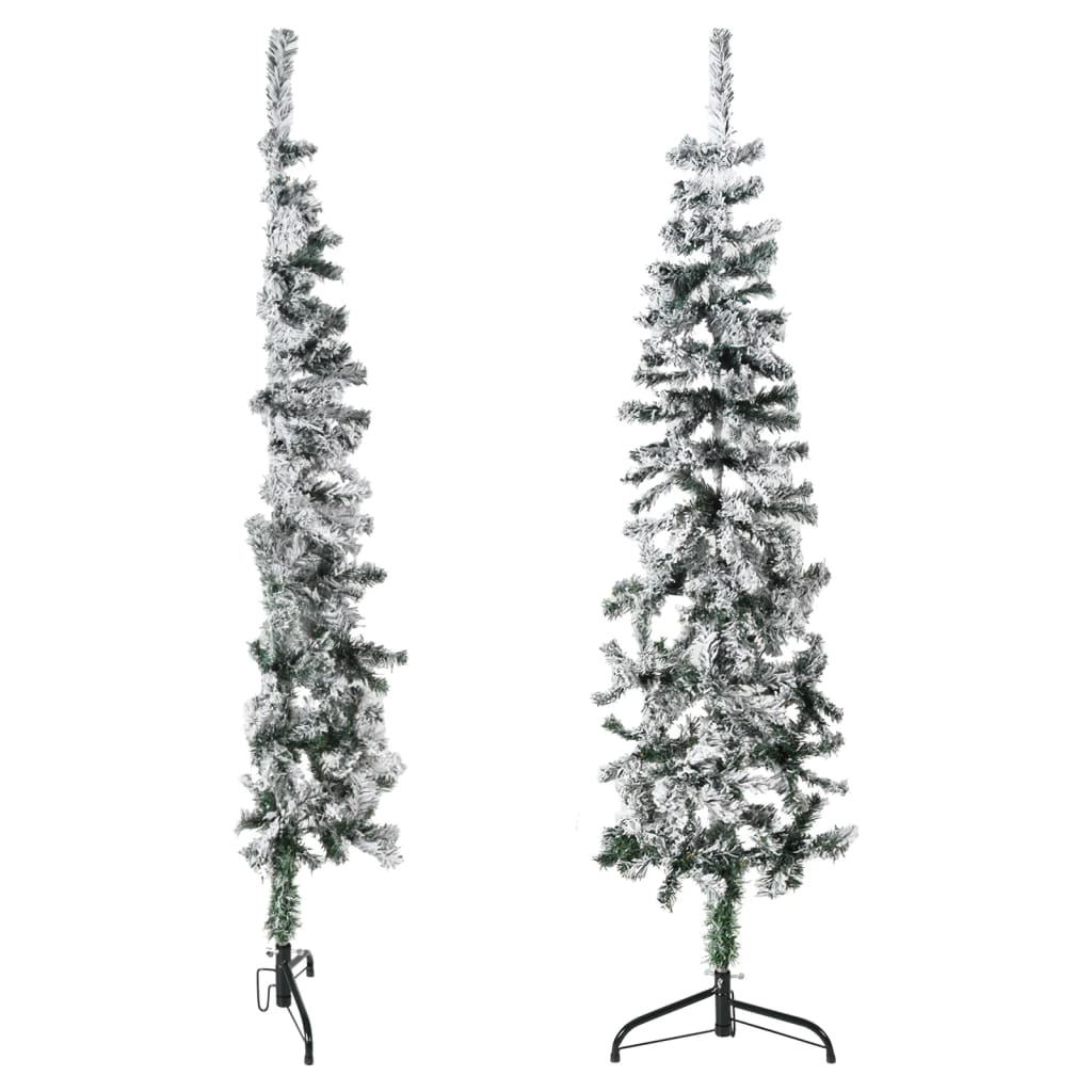 vidaXL Mitad árbol Navidad artificial estrecho con nieve 120 cm