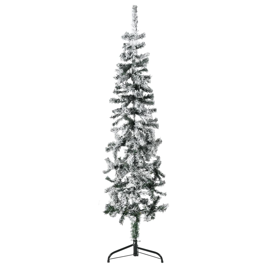 vidaXL Mitad árbol Navidad artificial estrecho con nieve 120 cm