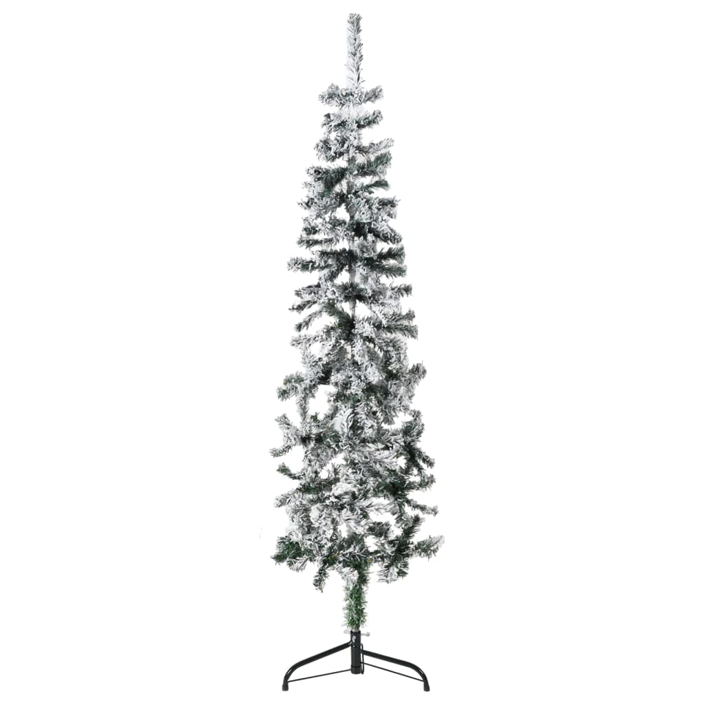 vidaXL Mitad árbol Navidad artificial delgado con nieve 150 cm