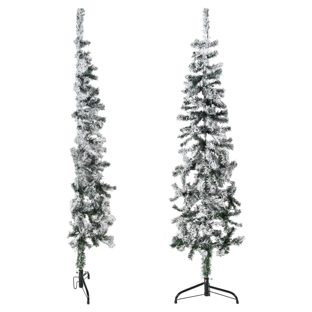 vidaXL Mitad árbol Navidad artificial delgado con nieve 150 cm