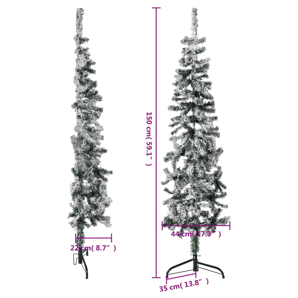 vidaXL Mitad árbol Navidad artificial delgado con nieve 150 cm