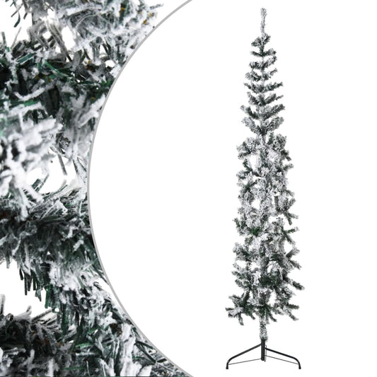 vidaXL Mitad árbol Navidad artificial delgado con nieve 180 cm