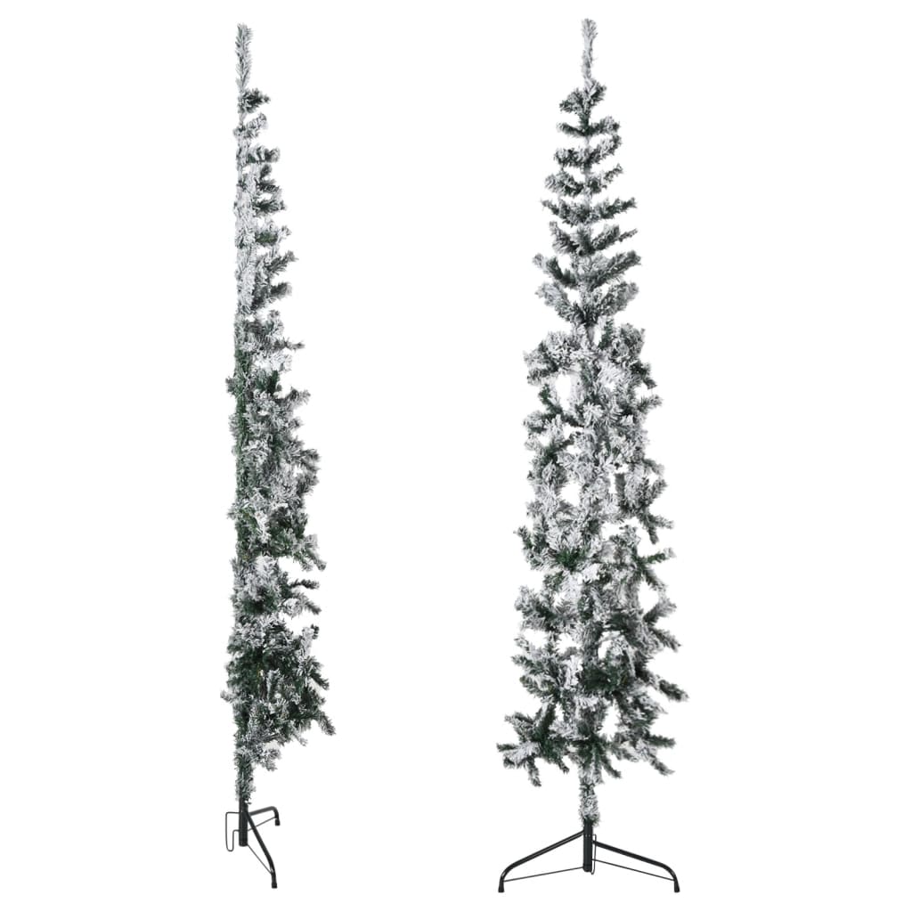 vidaXL Mitad árbol Navidad artificial delgado con nieve 180 cm