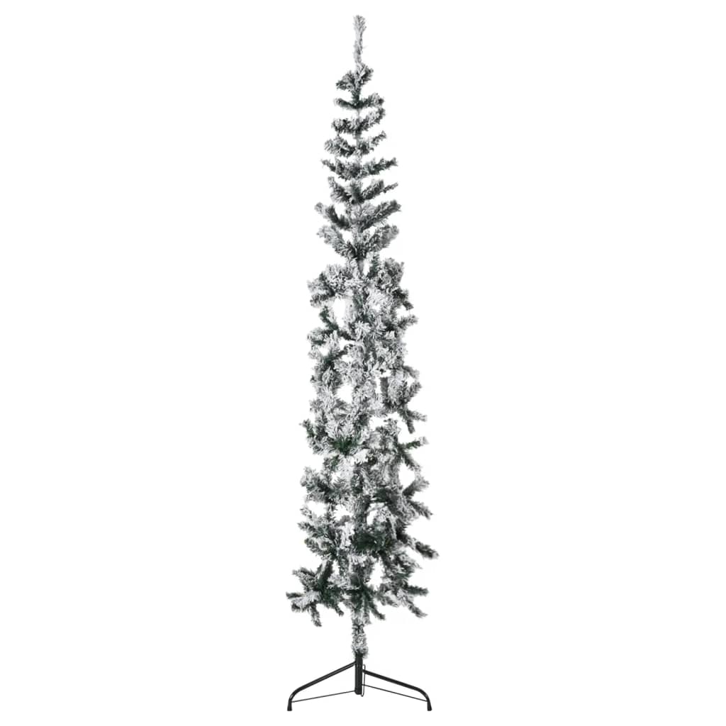 vidaXL Mitad árbol Navidad artificial delgado con nieve 180 cm