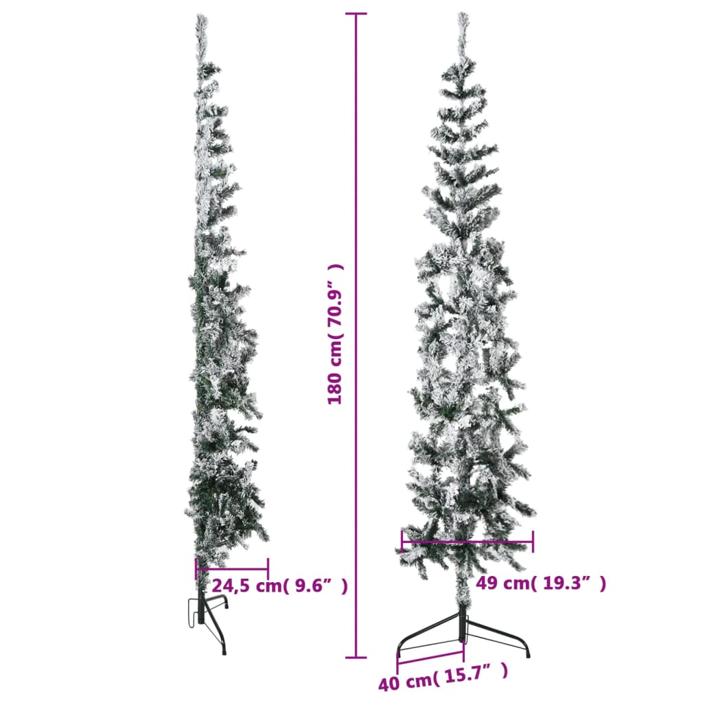 vidaXL Mitad árbol Navidad artificial delgado con nieve 180 cm