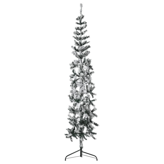 vidaXL Mitad árbol Navidad artificial delgado con nieve 210 cm