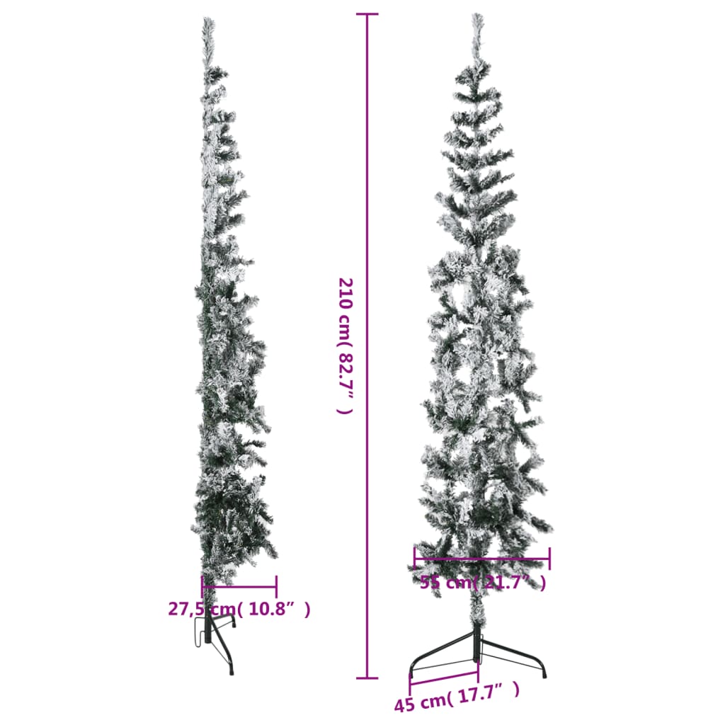 vidaXL Mitad árbol Navidad artificial delgado con nieve 210 cm