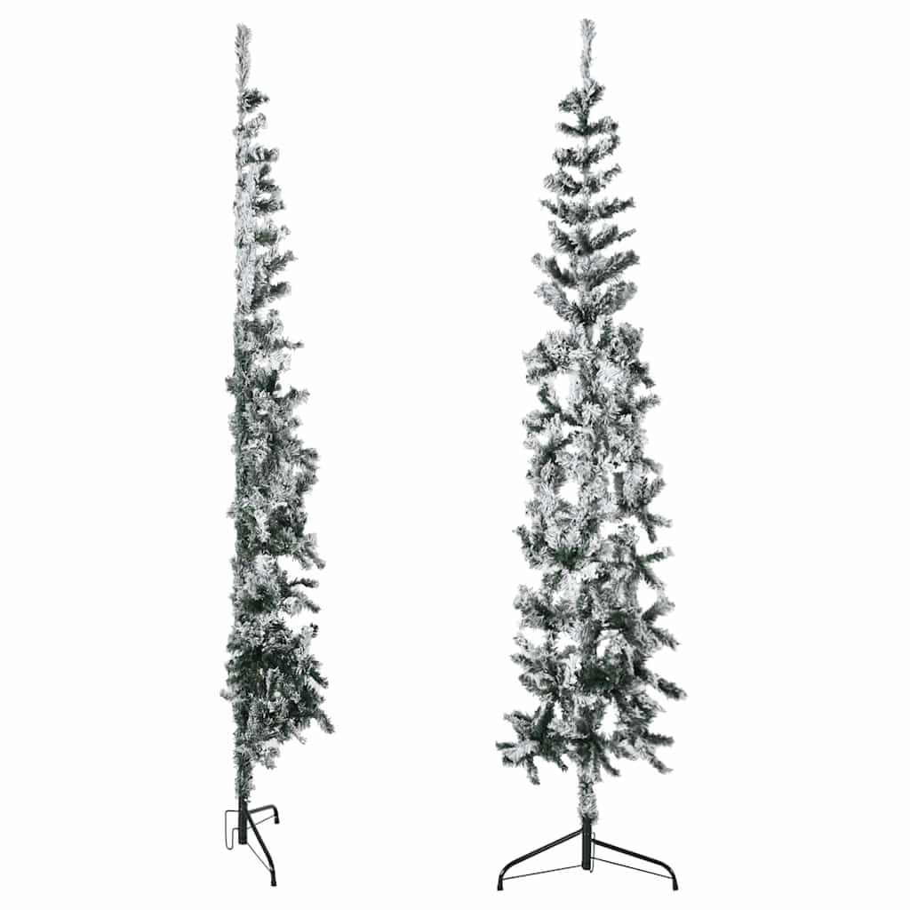 vidaXL Mitad árbol Navidad artificial delgado con nieve 240 cm