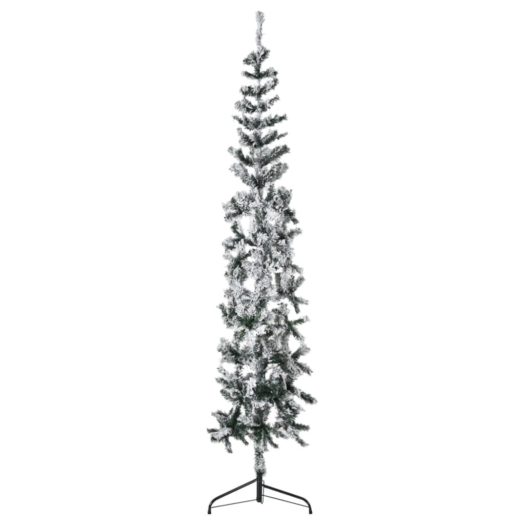 vidaXL Mitad árbol Navidad artificial delgado con nieve 240 cm